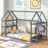 Cama baja Montessori individual con estantes de almacenamiento desmontables