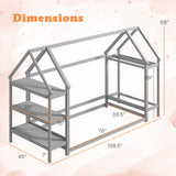 Cama baja Montessori individual con estantes de almacenamiento desmontables