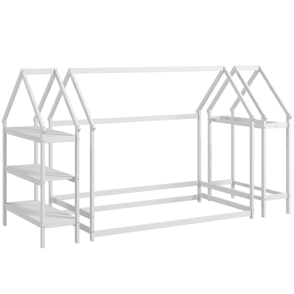 Cama baja Montessori individual con estantes de almacenamiento desmontables