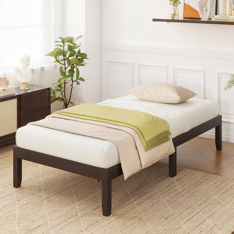Base de cama de plataforma doble de madera de 14 pulgadas con soporte de listones de madera