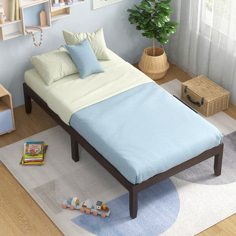 Base de cama de plataforma doble de madera de 14 pulgadas con soporte de listones de madera