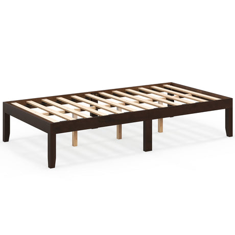 Base de cama de plataforma doble de madera de 14 pulgadas con soporte de listones de madera