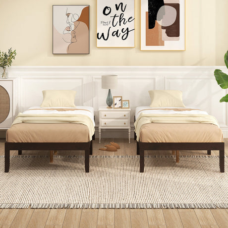 Base de cama de plataforma doble de madera de 14 pulgadas con soporte de listones de madera