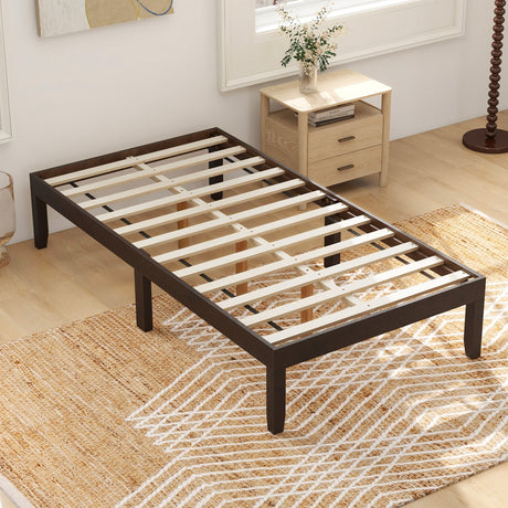 Base de cama de plataforma doble de madera de 14 pulgadas con soporte de listones de madera