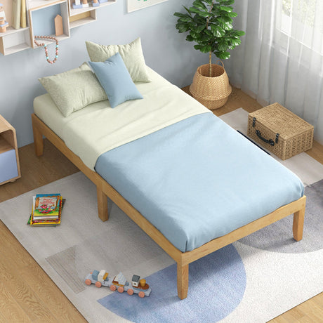 Base de cama de plataforma doble de madera de 14 pulgadas con soporte de listones de madera
