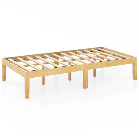 Base de cama de plataforma doble de madera de 14 pulgadas con soporte de listones de madera