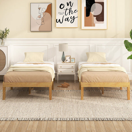 Base de cama de plataforma doble de madera de 14 pulgadas con soporte de listones de madera