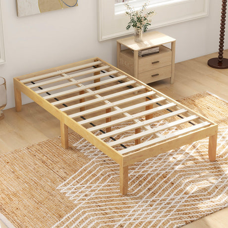 Base de cama de plataforma doble de madera de 14 pulgadas con soporte de listones de madera