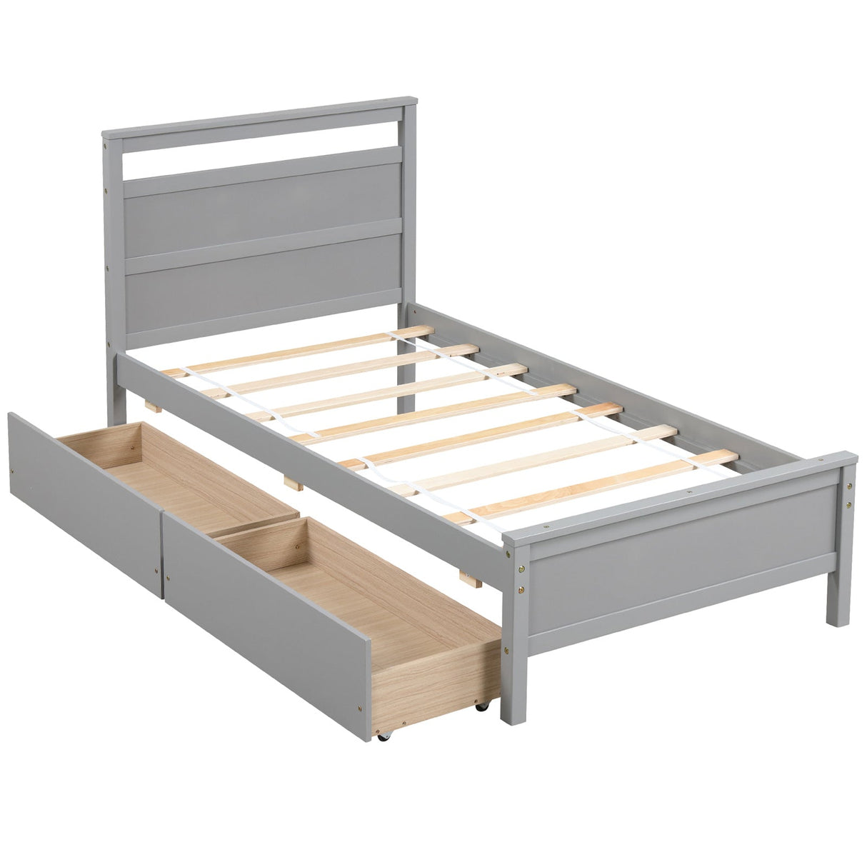 Marco de Cama Individual de Madera con 2 Cajones para Adolescentes y Adultos