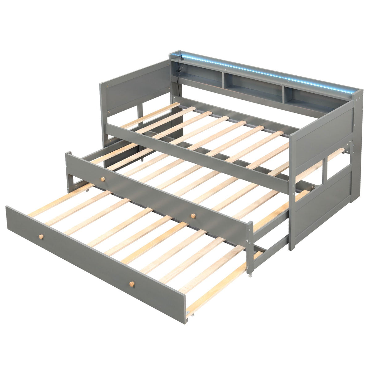 Cama Capitán Twin XL con 2 Camas Nido Twin y 3 Compartimentos de Almacenamiento - Gris