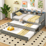 Cama Capitán Twin XL con 2 Camas Nido Twin y 3 Compartimentos de Almacenamiento - Gris