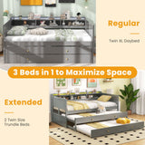Cama Capitán Twin XL con 2 Camas Nido Twin y 3 Compartimentos de Almacenamiento - Gris