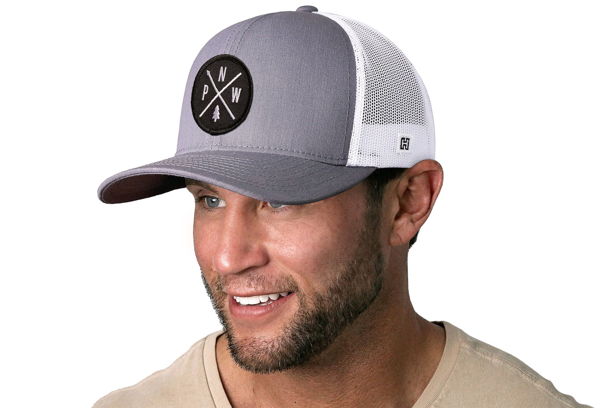 PNW Trucker Hat  |  Gray-White PNW X Snapback