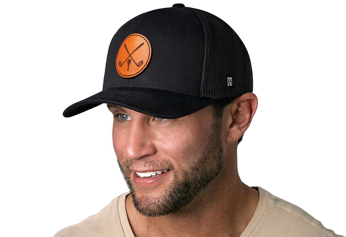Golf Trucker Hat Leather  |  Black Club X Snapback