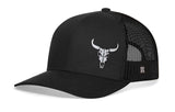 Bull Skull Trucker Hat  |  Black Steer Snapback