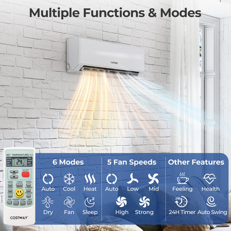 Aire acondicionado mini split de 36000 BTU, 3 zonas, 23 SEER2, con Wi-Fi y bomba de calor
