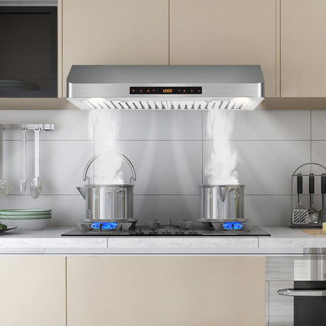 Campana extractora de 35.5/29.5 pulgadas para debajo del gabinete, 900 CFM, ventilación de cocina con 4 velocidades de ventilador