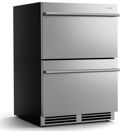 Frigorífico bajo encimera de 24 pulgadas con dos cajones y rango de temperatura de 37°F a 64°F - Plata