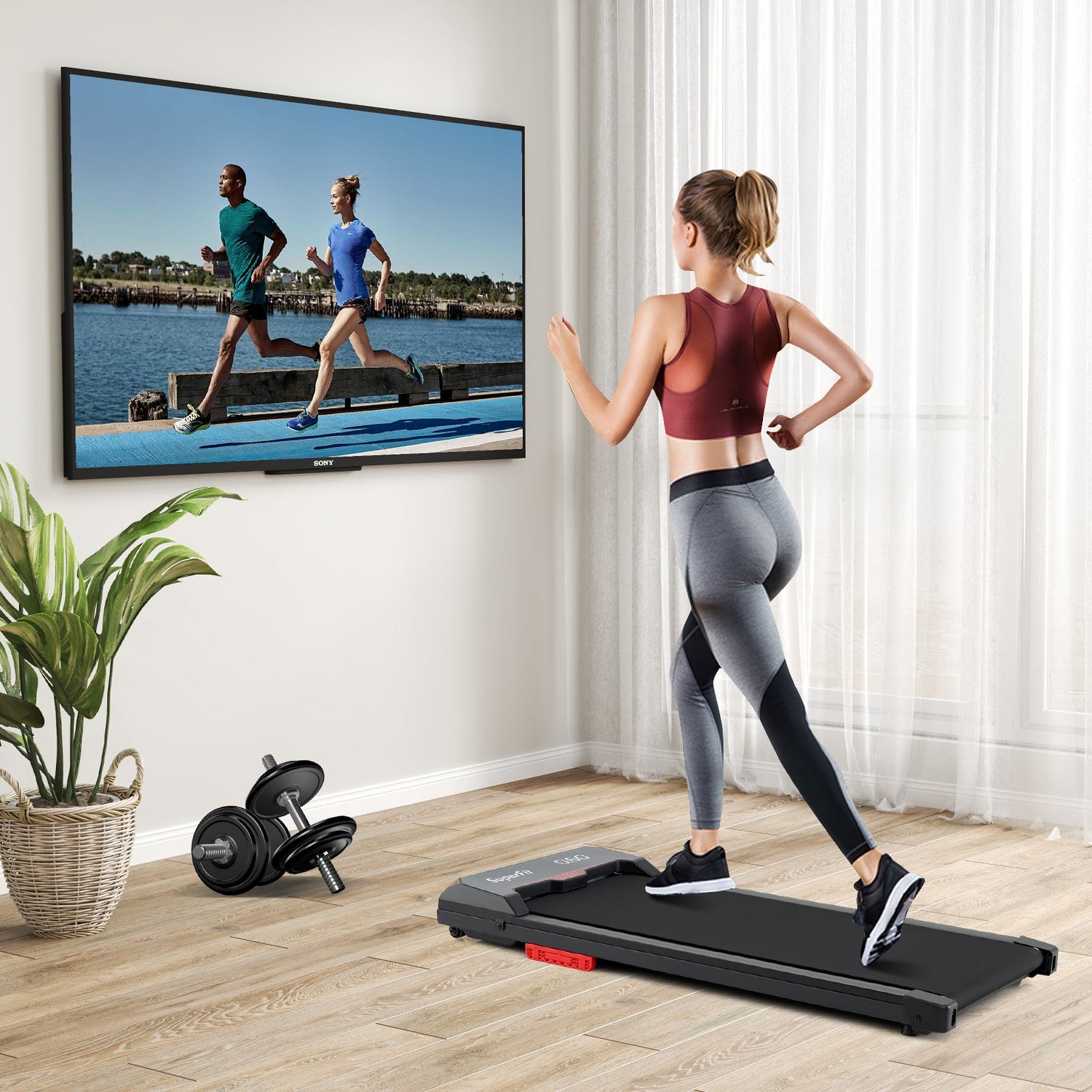 Cinta de correr de escritorio de 2.5HP con control remoto y pantalla LED - Negra