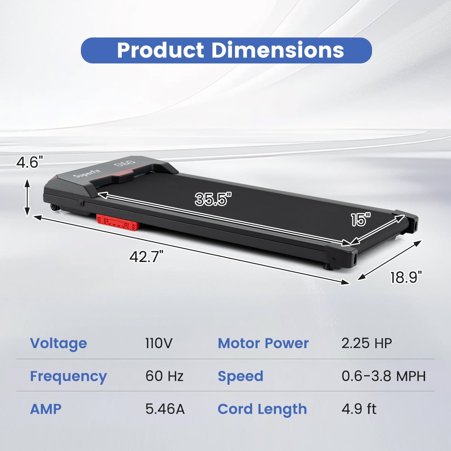 Cinta de correr de escritorio de 2.5HP con control remoto y pantalla LED - Negra