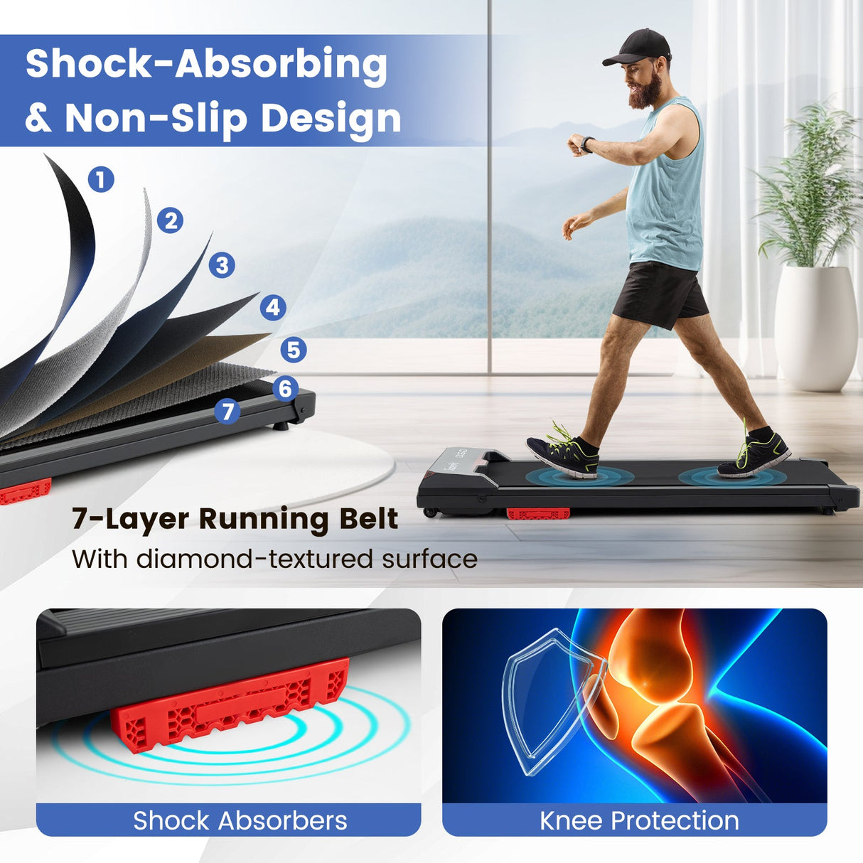 Cinta de correr de escritorio de 2.5HP con control remoto y pantalla LED - Negra