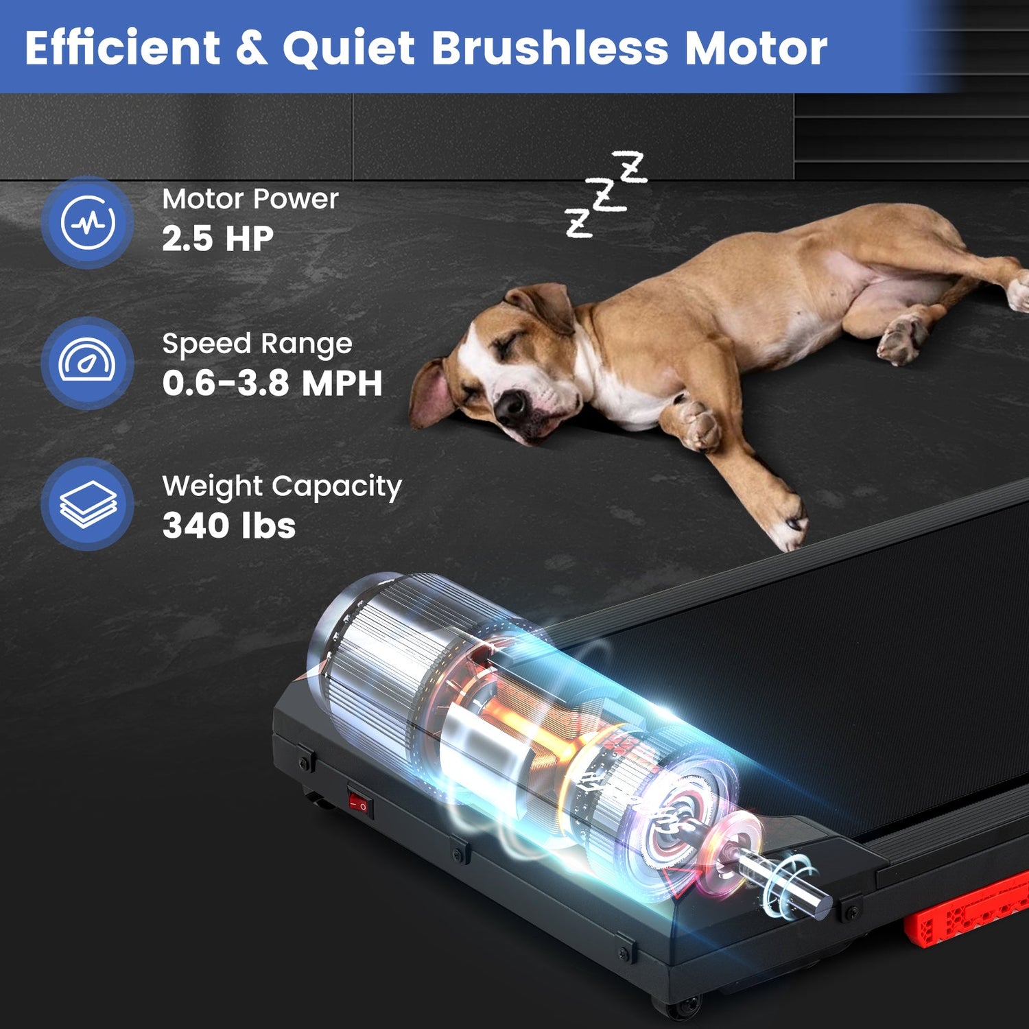 Cinta de correr de escritorio de 2.5HP con control remoto y pantalla LED - Negra
