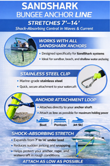 Cabo de amarre elástico de 7 a 14 pies, cabo de ancla, de Sandshark – Solución de amarre perfecta para barcos y motos acuáticas
