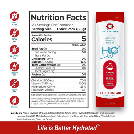 H2O ELECTROLYTES™ - Limonada de Cereza | Polvo de electrolitos sin azúcar