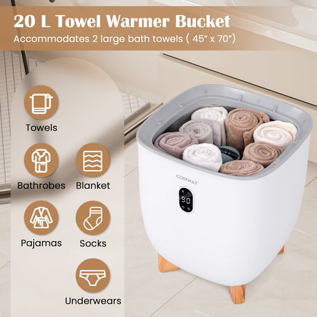 Cubo calentador de toallas de 20 l con calentador de aire PTC para un calentamiento rápido y uniforme - Blanco