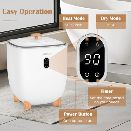 Cubo calentador de toallas de 20 l con calentador de aire PTC para un calentamiento rápido y uniforme - Blanco