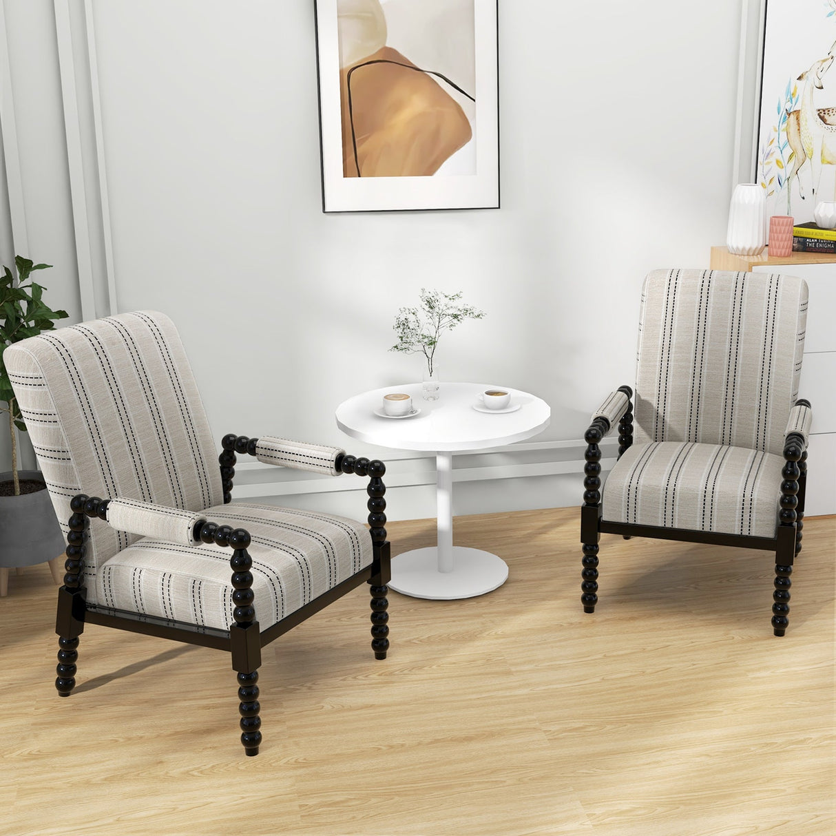 Sillón tapizado con estructura de madera de caucho para sala de estar - Beige