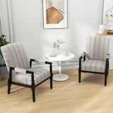 Sillón tapizado con estructura de madera de caucho para sala de estar - Beige