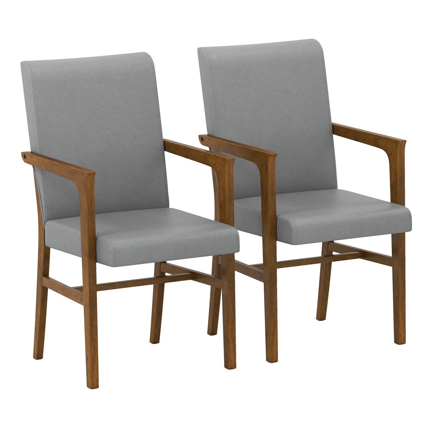 Juego de 2 sillas decorativas tapizadas con respaldo alto y estructura de madera maciza - Gris