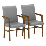 Juego de 2 sillas decorativas tapizadas con respaldo alto y estructura de madera maciza - Gris