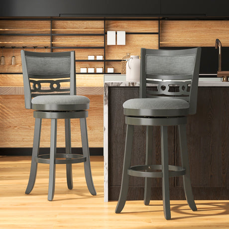 Silla de bar de 26" de altura de mostrador con estructura de madera, asiento giratorio y reposapiés para bares, pubs y restaurantes