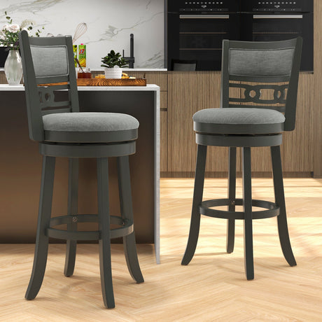 Silla de bar de 26" de altura de mostrador con estructura de madera, asiento giratorio y reposapiés para bares, pubs y restaurantes