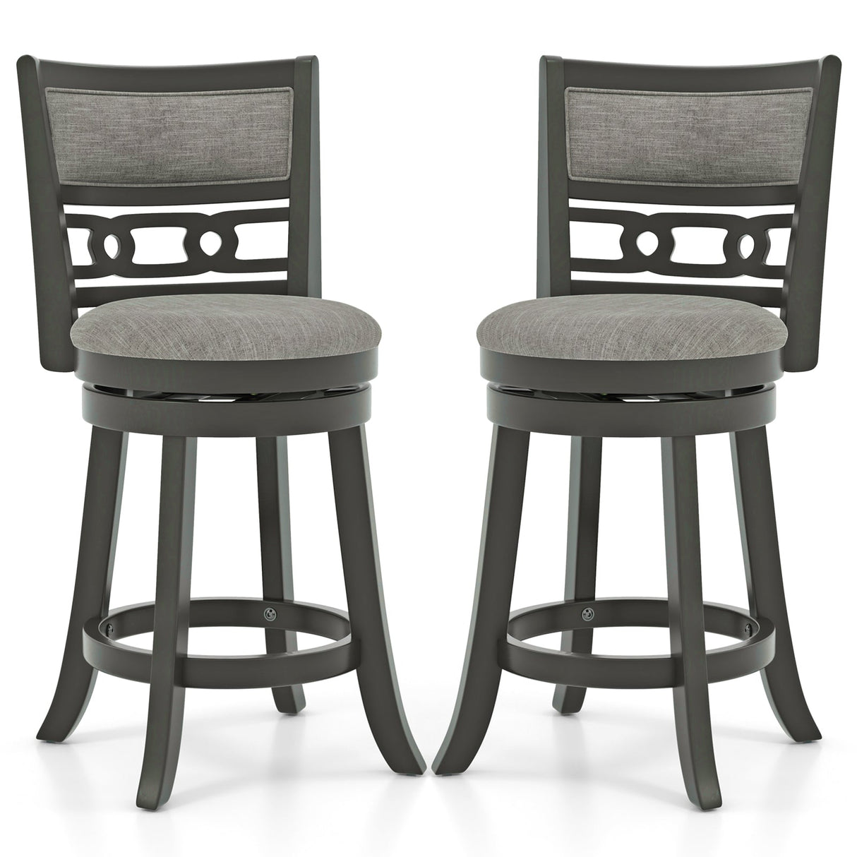 26" Counter Height Bar Chair with Wooden Frame Swivel Seat and Footrest for Pub Bar Restaurant