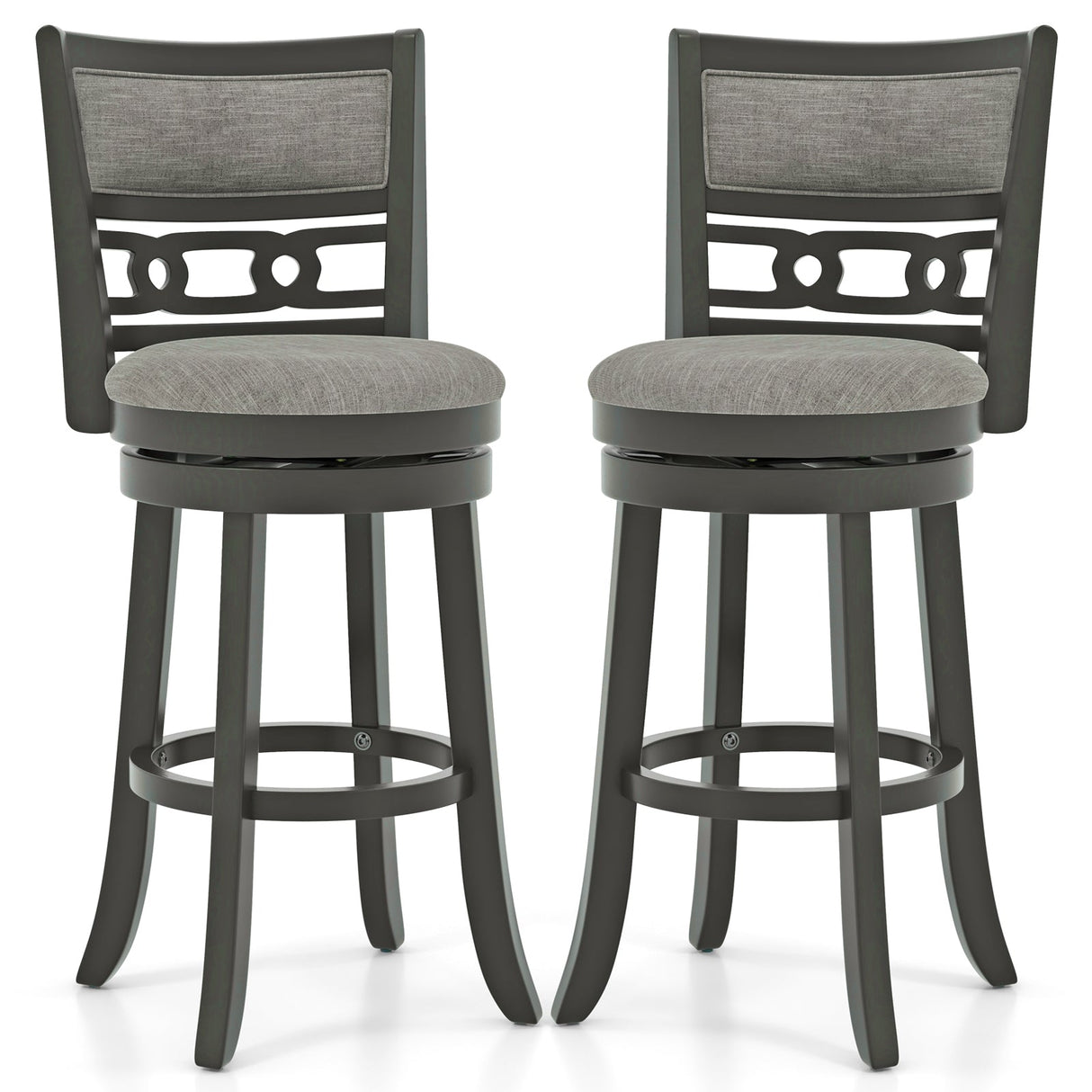 26" Counter Height Bar Chair with Wooden Frame Swivel Seat and Footrest for Pub Bar Restaurant