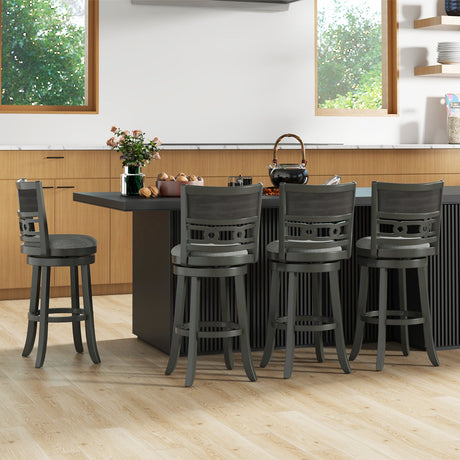 Silla de bar de 26" de altura de mostrador con estructura de madera, asiento giratorio y reposapiés para bares, pubs y restaurantes