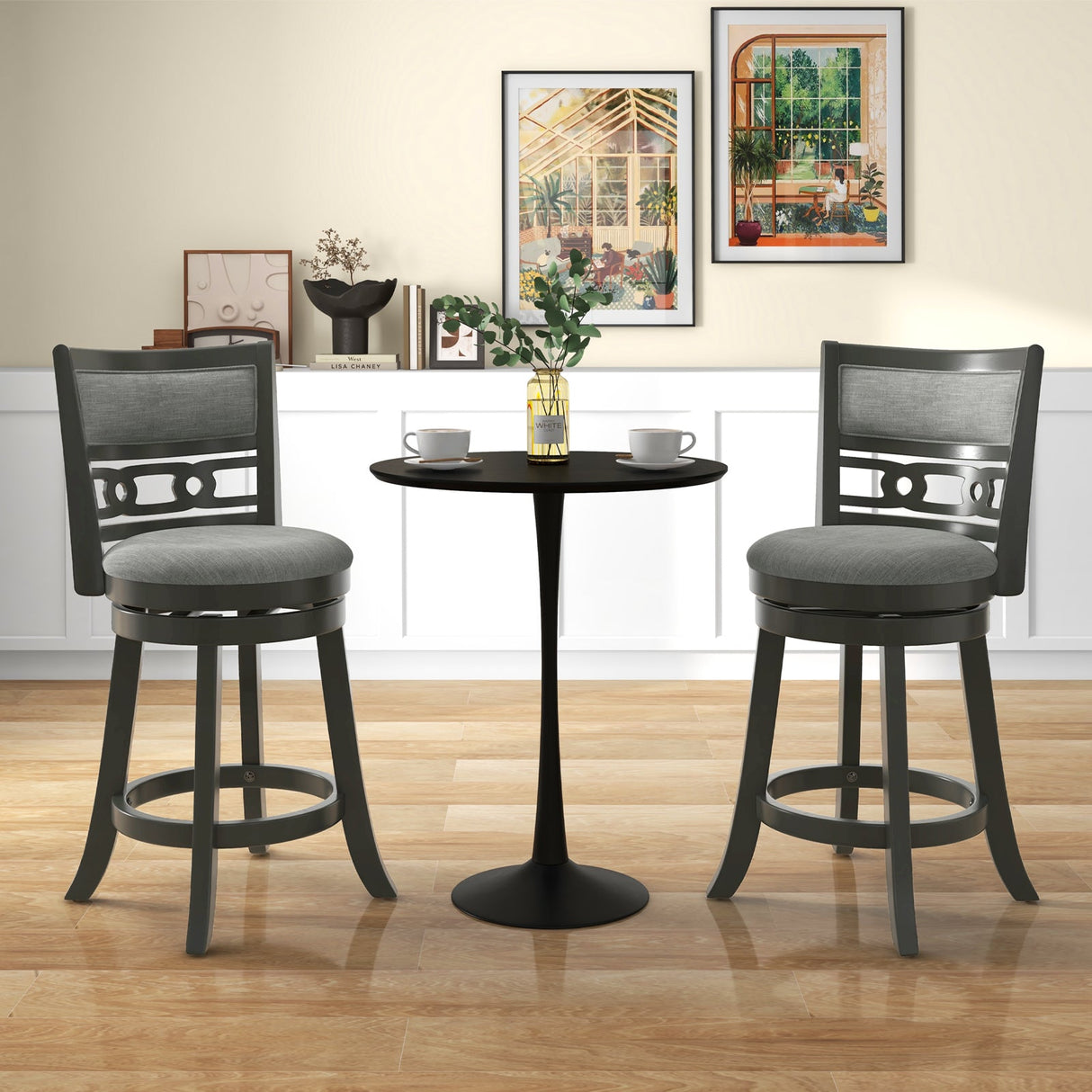 26" Counter Height Bar Chair with Wooden Frame Swivel Seat and Footrest for Pub Bar Restaurant