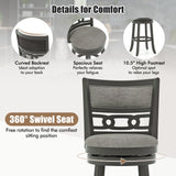 26" Counter Height Bar Chair with Wooden Frame Swivel Seat and Footrest for Pub Bar Restaurant