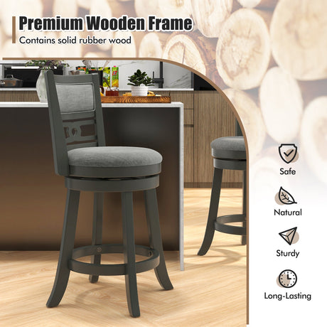 Silla de bar de 26 pulgadas de altura de mostrador con asiento giratorio de madera y reposapiés para bares y restaurantes