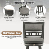 26" Counter Height Bar Chair with Wooden Frame Swivel Seat and Footrest for Pub Bar Restaurant