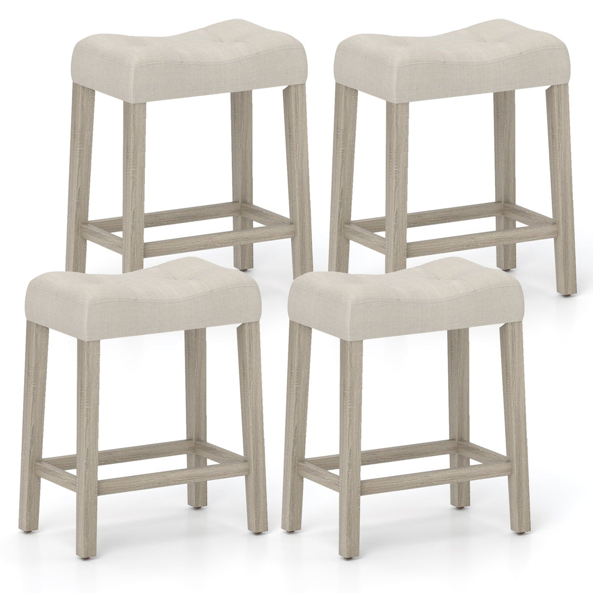 Juego de 4 taburetes tapizados de altura de encimera con asiento de silla de montar curvo