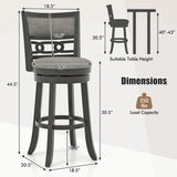 26" Counter Height Bar Chair with Wooden Frame Swivel Seat and Footrest for Pub Bar Restaurant