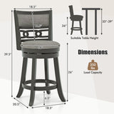 26" Counter Height Bar Chair with Wooden Frame Swivel Seat and Footrest for Pub Bar Restaurant