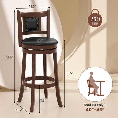 Taburetes de bar tapizados de 25.5 y 30.5 pulgadas, juego de 2 con respaldo curvado y reposapiés