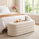 Upholstered Fabric Storage Ottoman Bench for End of Bed with 2 Struts-White