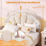 Estructura de cama LED tapizada con cabecero floral ajustable y patas de soporte metálicas - Tamaño matrimonial