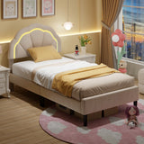 Base de cama tapizada con LED, cabecero de flores ajustable y patas de soporte de metal, tamaño doble